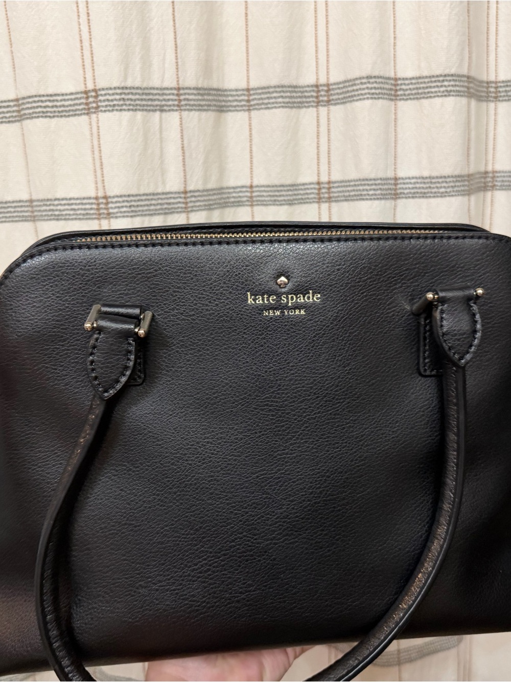 kate spade Black Leather Dome Satchel with Gold Logo